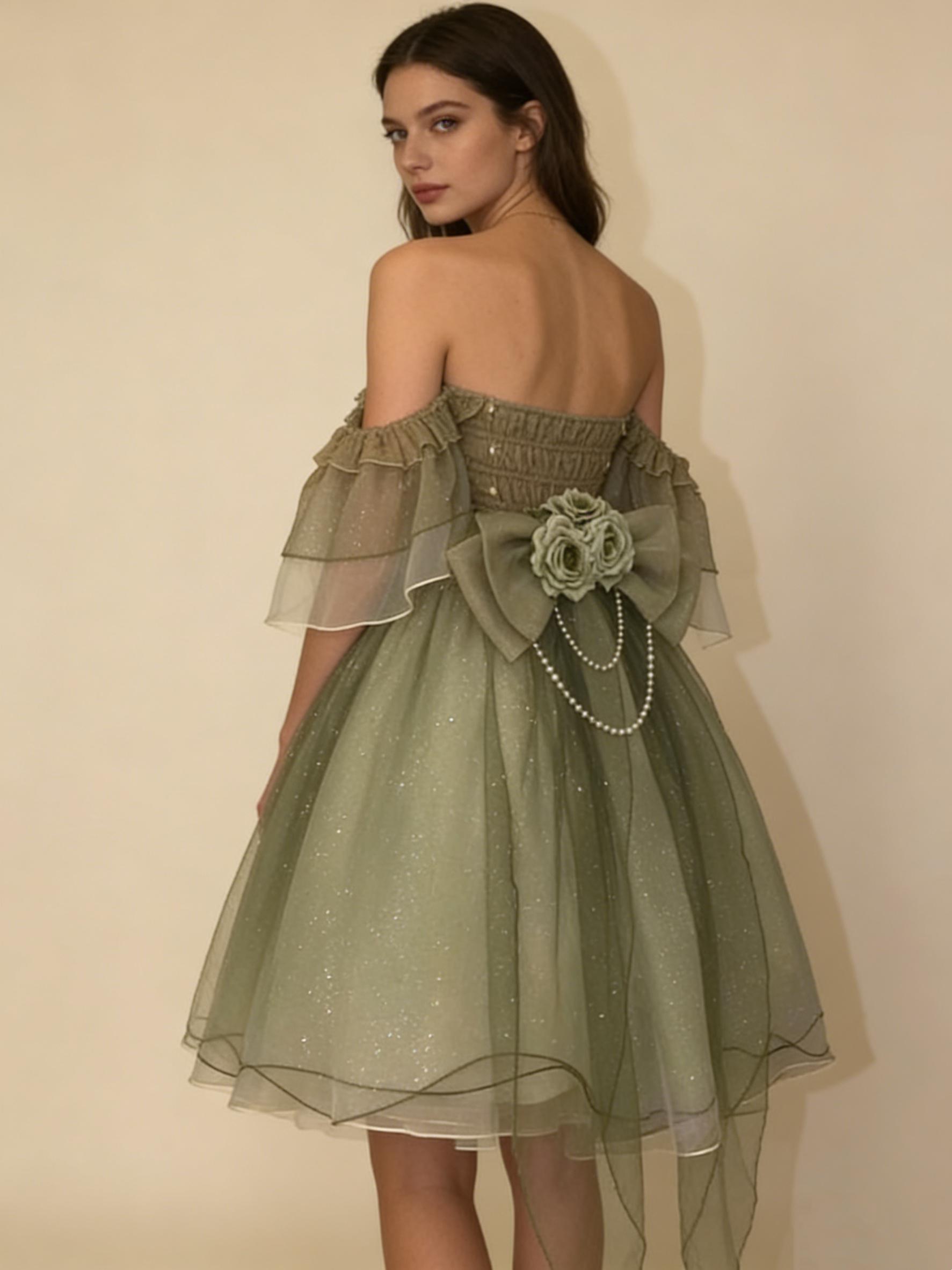 Green Off Shoulder A-Line Floral Short Party Dress Cute Mini Birthday Dress, HZ0427