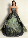 Green Strapless A-Line Satin Lace Long Evening Dress Birthday Ball Gown, HZ0427