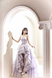 Princess High Low Strapless Purple Satin With Lace Prom Dresses Long Party Dress Grad Formal Evening Gowns HZ0311