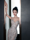 Sparkly Mermaid Wedding Dresses Off The Shoulder Sequins Silver Gray Long Brides Dress Fitted Bridal Gown HZ0311
