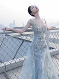 Sparkly Mermaid Wedding Dresses Off The Shoulder Sequins Silver Gray Long Brides Dress Fitted Bridal Gown HZ0311