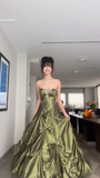 Vintage Beading Strapless A-Line Green Evening Ball Gown Birthday Gown HZ0427