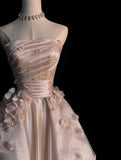 Pearl Pink Strapless A-Line Tulle Long Party Gown with Pearls HZ0427
