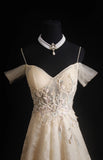 Retro A Line Spaghetti Straps Long/Floor-Length Tulle Prom Dresses With Appliqued Beading HZ0311