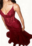 Mermaid V Neck Tulle Burgundy Prom Dress With Lace Formal Evening Dresses HZ0311