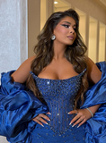 Modest A Line Strapless Royal Blue Sequins With Beads Evening Dresses High School Teens Senior Night Dance Party Outfits HZ0311