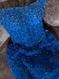 Modest A Line Strapless Royal Blue Sequins With Beads Evening Dresses High School Teens Senior Night Dance Party Outfits HZ0311