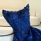 Modest A Line Strapless Royal Blue Sequins With Beads Evening Dresses High School Teens Senior Night Dance Party Outfits HZ0311