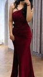 Modest Mermaid One Shoulder Burgundy With Split Satin Evening Dresses High School Teens Senior Night Dance Party Outfits HZ0311