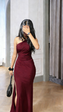 Modest Mermaid One Shoulder Black With Split Satin Evening Dresses High School Teens Senior Night Dance Party Outfits HZ0311
