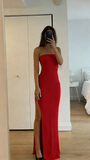 Modest Sheath Strapless Split Black Prom Evening Dresses High School Teens Senior Night Dance Party Outfits HZ0311