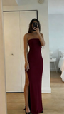 Modest Sheath Strapless Split Black Prom Evening Dresses High School Teens Senior Night Dance Party Outfits HZ0311