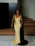 Modest Mermaid Spaghetti Strap Yellow Satin Evening Dresses High School Teens Senior Night Dance Prom Outfits HZ0311