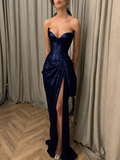 Modest Mermaid Sweetheart Black Sequin Slit Side Evening Dresses High School Teens Senior Night Dance Prom Outfits HZ0311