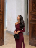 Sexy Mermaid One Shoulder Burgundy Long Sleeve Evening Dresses Inspo Senior Night Dance Prom Dress HZ0311