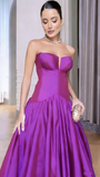 Modest A Line Strapless Drop Waist Grape Satin Long Evening Dresses Inspo Senior Night Dance Prom Dress HZ0311