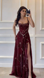 Modest A line Square Neck Dark Green Sequins Slit Long Prom Dresses Senior Graduation Dance Evening Outfits HZ0311