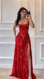 Modest A line Square Neck Dark Green Sequins Slit Long Prom Dresses Senior Graduation Dance Evening Outfits HZ0311