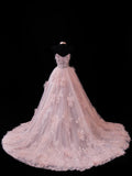 Chic Ball Gown Strapless Short Pink Lace With Feather Appliques Inspo Formal Party Gowns Prom Dresses HZ0311