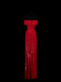 Chic A line Off The Shoulder Red Pleated Ruffle Sequin Long Prom Dresses Inspiration Evening Gowns Formal Party Dress HZ0311
