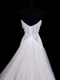 Glitter Wedding Dresses Ball Gown V Neckline Sequin Beaded White Brides Dress Fitted Long Bridal Gowns HZ0311
