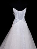 Glitter Wedding Dresses Ball Gown V Neckline Sequin Beaded White Brides Dress Fitted Long Bridal Gowns HZ0311