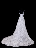 Glitter Wedding Dresses Ball Gown Spaghetti Strap Sequin Beaded White Brides Dress Fitted Long Bridal Gowns HZ0311