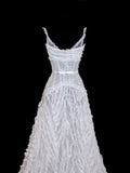 Glitter Wedding Dresses Ball Gown Spaghetti Strap Sequin Beaded White Brides Dress Fitted Long Bridal Gowns HZ0311