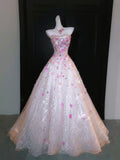 Chic Ball Gown Strapless Pink Sequin With Beaded Crystals Bodice Inspo Formal Party Gowns Prom Dresses HZ0311