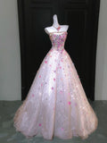 Chic Ball Gown Strapless Pink Sequin With Beaded Crystals Bodice Inspo Formal Party Gowns Prom Dresses HZ0311