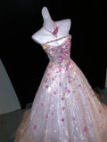 Chic Ball Gown Strapless Pink Sequin With Beaded Crystals Bodice Inspo Formal Party Gowns Prom Dresses HZ0311