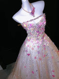 Chic Ball Gown Strapless Pink Sequin With Beaded Crystals Bodice Inspo Formal Party Gowns Prom Dresses HZ0311