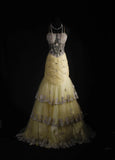 Vintage Prom Dresses Aesthetic Mermaid Spaghetti Strap Yellow With Beaded Crystals Bodice Inspo Formal Party Gown HZ0311