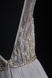 Vintage Prom Dresses Aesthetic A line Scoop Neck Silver Gray Pleated With Beaded Bodice Inspo Formal Party Gown HZ0311