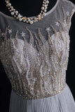 Vintage Prom Dresses Aesthetic A line Scoop Neck Silver Gray Pleated With Beaded Bodice Inspo Formal Party Gown HZ0311