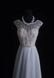 Vintage Prom Dresses Aesthetic A line Scoop Neck Silver Gray Pleated With Beaded Bodice Inspo Formal Party Gown HZ0311