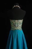Vintage Prom Dresses Aesthetic A line Sweetheart Beaded Bodice Inspo Blue Formal Party Gown HZ0311