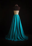 Vintage Prom Dresses Aesthetic A line Sweetheart Beaded Bodice Inspo Blue Formal Party Gown HZ0311