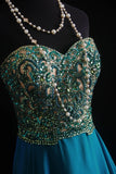 Vintage Prom Dresses Aesthetic A line Sweetheart Beaded Bodice Inspo Blue Formal Party Gown HZ0311