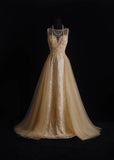 Vintage Prom Dresses Aesthetic A line Scoop Neck Champagne Tulle With Beaded Bodice Inspo Formal Party Gown HZ0311