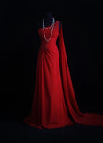 Vintage Prom Dresses Aesthetic A line One Shoulder Red Chiffon With Beaded Bodice Inspo Formal Party Gown HZ0311