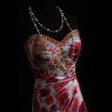 Vintage Prom Dresses Aesthetic Mermaid Sweetheart Floral Satin With Beaded Crystals Bodice Inspo Formal Party Gowns HZ0311