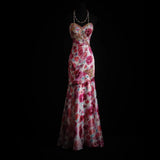 Vintage Prom Dresses Aesthetic Mermaid Sweetheart Floral Satin With Beaded Crystals Bodice Inspo Formal Party Gowns HZ0311