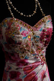 Vintage Prom Dresses Aesthetic Mermaid Sweetheart Floral Satin With Beaded Crystals Bodice Inspo Formal Party Gowns HZ0311