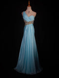 Vintage A line One Shoulder Light Sky Blue With Beaded Long Prom Dresses Inspiration Evening Gowns Formal Party Prom Dress HZ0311