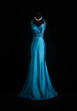 Vintage Mermaid Sweetheart With Straps Blue With Beaded Long Prom Dresses Inspiration Evening Gowns Formal Party Prom Dress HZ0311