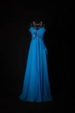 Vintage A line Spaghetti Strap Royal Blue Chiffon Long Prom Dresses Inspiration Evening Gowns Formal Party Prom Dress HZ0311