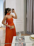 Modest A Line Strapless Orange Chiffon With Scarf Long Evening Dresses Inspo Senior Night Dance Prom Dress HZ0311