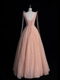 Beautiful Ball Gown V Neck Blush Pink Long Prom Dresses Formal Gowns Inspo Evening Outfit HZ0311