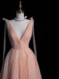 Beautiful Ball Gown V Neck Blush Pink Long Prom Dresses Formal Gowns Inspo Evening Outfit HZ0311